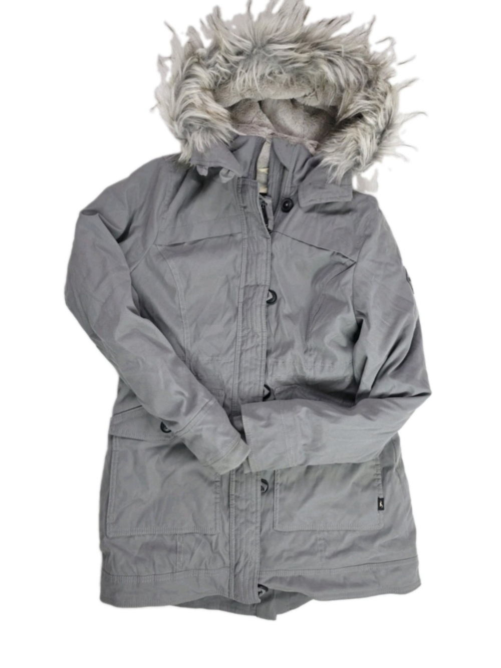 Hollister Heritage Collection Faux Fur Lined Parka Hooded Jacket Gray Women's M